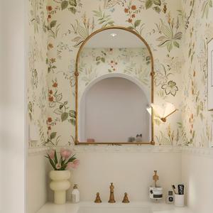 TEMU 쉽게 적용할 수 있는 신선한 꽃 벽화 - 피엘 앤 스틱, 욕실 및 주방용 분리식 방수 벽지, 봄 아세틱 장식, 밝은 녹색 배경, 자체 접착 및 세척 가능한 욕실 벽지