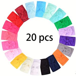 TEMU 20개 랜덤 소프트 모란디 컬러 머리띠 (리본 포함), 아이 및 유아용, 머리에 부드러움, 나일론 소재, 여아용 축제 행사에 적합