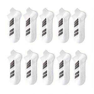 TEMU 남성용 스포츠 양말 5켤레 세트, 봄/여름 실외 러닝 농구용 양말, 테리 쿠션 두꺼운 땀 흡수 남성 발목 양말