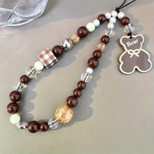 TEMU 귀여운 갈색 곰을 그린 전화 끈, 조개 모양의 비즈와 카메라를 걸 수 있는 끈 - 아이폰, 삼성 등에 사용할 수 있는 방지 끈, 귀여운 곰을 그린 전화 끈