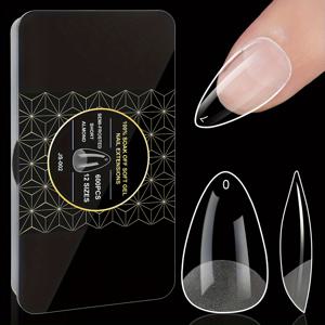 TEMU 600개 QuickChic 소프트 젤 네일 팁 | 반 매트 클리어 아크릴, 아몬드 모양, 짧은 길이, 광택 끝, 투명 색상, 동물 패턴, 네일 익스텐션 및 네일 아트 살롱용 매니큐어 도구