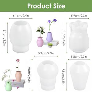 TEMU 4개/세트 꽃병 실리콘 몰드 세트, 미니 꽃병 몰드, 석고 꽃병 몰드, 콘크리트 꽃병 몰드, DIY 펜 홀더 및 장식용 에폭시 레진 몰드, 석고, 콘크리트, 그리고 레진 공예에 적합한 현대적 디자인, 공예 애호가와 DIY 취미를 위한 완벽한 선물
