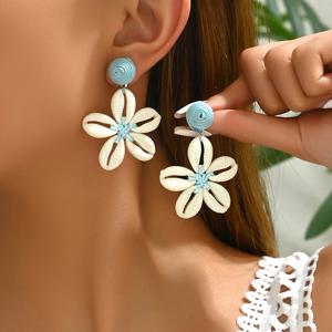 TEMU 스타일 봄 여행용 레진 조개 DIY 핸드메이드 꼬임 로프 꽃 펜던트 귀걸이 2개 세트. 여성용. 휴가, 파티, 연회, 해변 여행에 적합. DIY 핸드메이드 제품 특성상 약간의 차이가 있을 수 있음