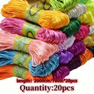 TEMU 2mm 다양한 색상의 중국 매듭 코드 20개입, 팔찌, 목걸이, 주얼리 장식용 - 비즈 공예 및 헤어 브레이딩에 적합