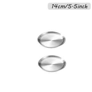 TEMU 2개입 은색 브러시 스테인리스 스틸 원형 디저트 접시, 짜장면 접시, 서양 식사 접시, 한국 바베큐 접시