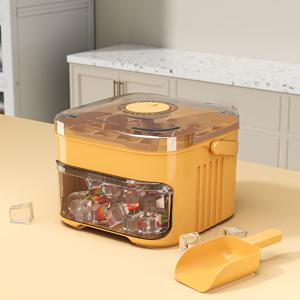 TEMU 50개 큐브 제작 가능한 휴대용 트레이, 쉬운 누름 뚜껑과 듀얼 레이어 투인원 큐브 보관 트레이 포함. 커피와 차가운 음료와 함께 냉장고에 보관하기 적합