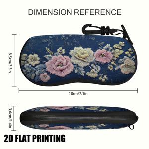 TEMU 1개 눈길을 끄는 꽃 자수 패브릭 안경 홀더 - 내구성 있는 소프트 네오프렌 지퍼 파우치 키체인 포함, 패션 안경 및 독서용 안경 보호 케이스, 남녀 공용