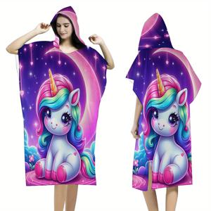 TEMU 1개 초소프트 마이크로파이버 부모용 후드 목욕타월 - 흡수력 좋은 빠른 건조 유니콘 프린트 별과 꽃, 세탁기 사용 가능 비치 수영 타월, 이스터 추수감사절 생일 선물, 착용 가능한 목욕타월, 수영 액세서리, 장난스러운 디자인, 실내외 사용 가능, 내구성 있는 소재, 휴일 선물|비치타올