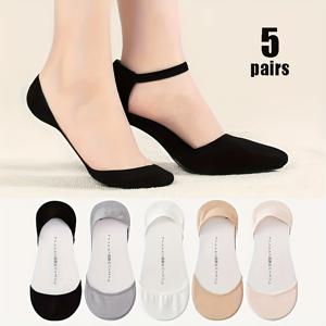 TEMU 여성용 봄 여름 얕은 입구 보트 양말 5켤레, 하이힐 양말 오픈토 보트슈즈, 얇은 실리콘 미끄럼방지 보이지 않는 밑창 슬리퍼