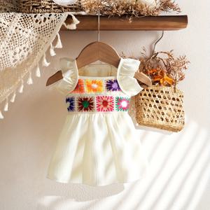 TEMU 랜덤 컬러 크로셰 트림 멀티컬러 러플 소매 애완동물 휴가 드레스 (고양이와 강아지용)