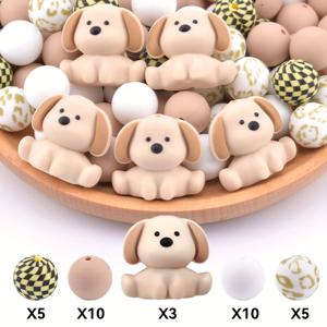 TEMU 귀여운 3D 강아지 실리콘 비즈 33개 세트, 공예 장식용
