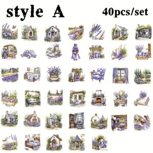 TEMU 라벤더 스티커 40개 세트, 다이어리, 노트북, 잡지 꾸미기 및 프로젝트에 완벽한 수제 스티커 세트