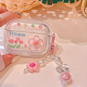 TEMU 에어팟 케이스용 1pc 소프트 TPU - 3D 핑크 꽃 디자인, 에어팟 1/2/3, 에어팟 프로, 에어팟 프로2, 에어팟 4용 내구성 있는 보호 커버 - 귀여운 목걸이 체인 포함, 에어팟 케이스 | 플로럴 디자인 케이스 | 내구성 있는 헤드폰 케이스, 에어팟 케이스