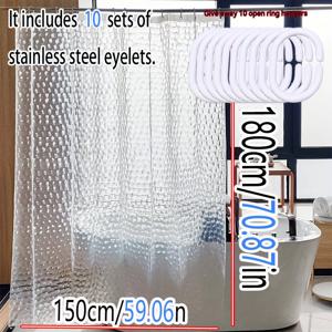 TEMU 3D 큐브 텍스처 샤워 커튼, 폴리에틸렌 소재와 격자 직조 디자인, 빛과 그림자가 얽혀있는, 투명한 3D 물 파도 패턴, 그로멧 탑, 안감 없음, 올 시즌, 유니버설 , 신기한 예술 주제, 쉽게 청소, 내구성과 내구성, 욕실 장식