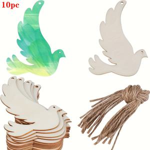 TEMU 나무 새와 비둘기 모양 블랭크 10개입 팩 - DIY 페인팅용 나무 슬라이스, 새 모양 장식품, 벽걸이 장식, 결혼식, 파티, 가정 장식용으로 적합 - 페인팅용 나무 조각 (미포함)