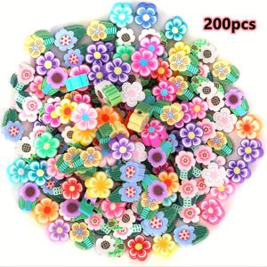 TEMU 200개 혼합 스타일 꽃 폴리머 클레이 비즈, 팔찌 만들기, 소품 선물, DIY 주얼리 공예용