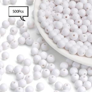 TEMU 500개 8MM 매끄러운 흰색 아크릴 원형 비즈, 구봉 스타일 아크릴 볼, 청키 비즈, 목걸이 및 팔찌 제작에 적합하며 공예에도 사용 가능한 플라스틱 레진 비즈