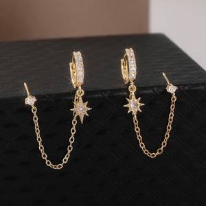 TEMU 금도금 궁전 체인 스타 귀걸이 - 더블 홀 아이스 합성 지르코니아 - 우아한 웨딩, 프롬, 연회용 주얼리, 크리스마스/생일 선물, 여자친구를 위한 파티 액세서리