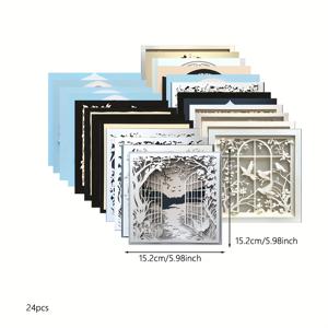 TEMU 24개 창문 종이 컷 아트 세트. 프로젝트, , 다이어리 꾸미기, 카드 제작 및 홈 크래프트 장식에 적합한 24가지 독특한 디자인 포함.