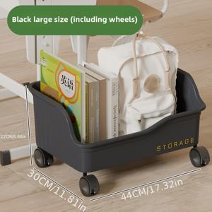 TEMU AnYabong 흰색 바퀴 달린 책 보관함 - 조립 필요 없는 데스크 하부 정리함, 고품질 플라스틱 이동식 트롤리와 인체공학적 손잡이, 홈 오피스 & 스터디룸용, 디자인, 견고한 휠 구조