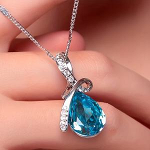 TEMU 수滴 디자인의 고급 목걸이, 바다 파란색 지르코니아 장식, 휴가 또는 레저 활동 시 여성에게 적합하며 기념일 선물로 이상적입니다.