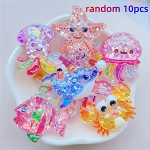 TEMU 글리터 레진으로 제작된 만화 해양 동물 장식 비즈 10개 세트. 휴대폰 케이스, 홈 데코, 사무실, 결혼식, 수제 앨범 및 주얼리 제작 플랫 비즈로 적합합니다.