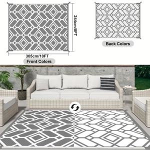 TEMU 대형 리버서블 야외 매트 - 접이식 플라스틱 스트로우 (PP) 기하학 패턴, 날씨에 강한 & 쉬운 세척 가능, 파티오/데크/캠핑/해변용 체커/단색 옵션, 스타일리시 파티오 액세서리, RV 바닥재, 기계제작 품질, RV 소유자용|캠핑매트|캠핑용품