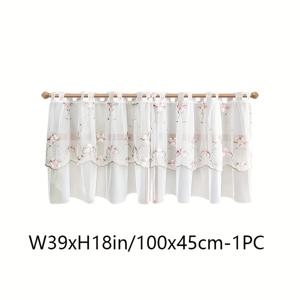 TEMU 투명한 얇은 거즈 소재의 작은 꽃무늬 자수 레이스가 있는 신선한 시골 스타일의 짧은 커튼 한 장. 상단의 아일렛이 특징이며, 두꺼운 단열재로 구성된 고품질 드레이프, 안감 없음, 세탁 가능, 거실, 침실에 적합