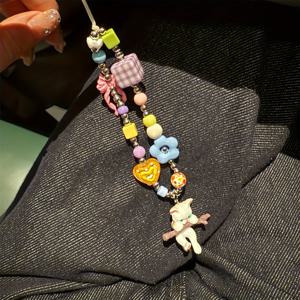 TEMU 귀여운 카툰 고양이 리본 하트 컬러 비즈 휴대폰 스트랩 CCD 카메라 가방 액세서리 선물용 팔찌