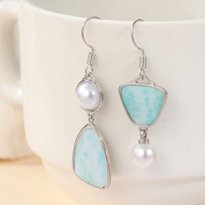 TEMU 빈티지 구리 소재 비대칭 모조 진주 펜던트 귀걸이, 핸드메이드 여성용 스타일 귀걸이