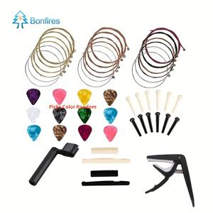 TEMU FF Bonfires 48pcs 어쿠스틱 기타 액세서리 세트, 교체용 스트링, 피크, 카포, 스트링 와인더, 스트링 네일, 피크 포함, 초보 기타리스트에게 적합