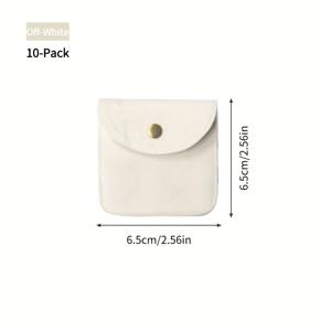 TEMU 벨벳 스냅 클로저 주얼리 파우치 10개 세트 - 본 화이트 & 핑크, 스크래치 방지, 푹신한 안감, 시계/팔찌/반지/귀걸이 정리용|링귀걸이