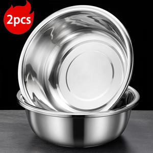 TEMU 스테인리스 스틸 대용량 볼 2개 세트, 14인치, 샐러드 볼, 초대형 믹싱 볼, 계란, 과일, 채소, 샐러드, 준비용 주방 준비 볼, 가정 주방 식사 서비스 필수품