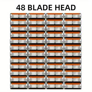 TEMU 48개입, 남성용 블레이드 교체 부품, 6층 스테인리스 스틸 수동 안전 면도기, 피부 보호 시스템, 클래식 남성 면도 도구, 부드러운 면도 경험 제공