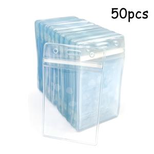 TEMU 2D 50팩 투명 PVC 카드 홀더, 전시회, 증명서 및 직원 이름표용 수직 ID 배지 릴