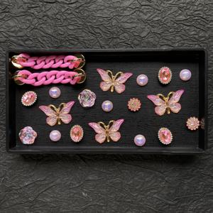 TEMU 20개 핑크 메모리 시리즈 신발 장식 꽃, 나비 보석 장미 체인 신발 액세서리 - 슬리퍼, 샌들, 오픈토 등에 적합, 발렌타인데이, 크리스마스, 할로윈 및 파티 선물용