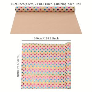 TEMU 1롤 초장형 크래프트 골드 포일 도트 선물 포장지 - 멀티컬러 도트, 16.9x118인치, 생일, 결혼식, 브라이덜 샤워, 웨딩 선물, 휴일 포장용, 생동감 있고 내구성 강함, 매끄러운 질감, 공예 애호가에게 이상적