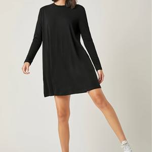 TEMU 여성용 오버사이즈 롱라인 티셔츠 - 솔리드 컬러 캐주얼 루즈핏 롱 기장 라운드넥 - 맥시 탑, 세탁기 및 드라이클리닝 가능, 레이어링 및 일상 착용용 - 솔리드 컬러 플레인 맥시 기장 데일리 웨어 (사이즈 다양)