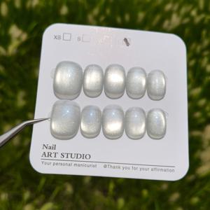 TEMU 오로라 컬러풀 블루 유리 고양이 눈 네일 스티커, 산뜻하고 밝은 짧은 사각형 및 원형 모양, 10개입, 핸드메이드 탈부착 가능 인조 네일, 가을/겨울용 고급 고양이 눈 짧은 네일|네일|스티커|네일스티커