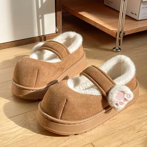 TEMU 고양이 발바닥 디자인의 플러시 두꺼운 밑창 실내 캐주얼 슬립온 홈 슈즈, 데일리 따뜻함과 심플함에 완벽