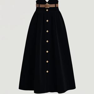 TEMU 메탈 버클이 있는 단색 하이웨이스트 스커트 (벨트 포함), 가을/겨울 원피스, 개학/축제, 가을 웨딩/파티용 게스트 드레스, 올드 머니 스타일, 우아한 여성용 오피스룩, 브런치, 개학|오피스룩