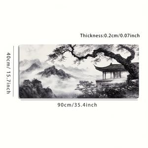 TEMU 1 초대형 게이밍 마우스 패드 - 잉크워시 풍경과 시적인 정자 디자인, 미끄럼 방지 및 세탁 가능한 고무 베이스 – 대형 데스크탑 매트, 사무용품, 컴퓨터 장식, 얼룩 방지 게임패드. 게이머나 세련된 작업 공간 설정을 위한 사려 깊은 선물로 이상적인 긴 테이블매트|장패드