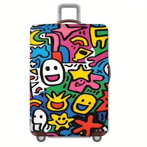 TEMU 추상 만화 패턴 캐리어 커버 방향 휠 캐리어 방진 탄성 여행 액세서리 45.72-81.28cm 캐리어 탄성 캐리어 커버 - 스크래치 방지 나일론 보호 커버