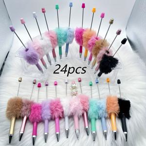 TEMU 24개 플러시 볼 비즈 펜, 내구성 있는 플라스틱 소재와 잉크 롤러볼, 사무실, 공부, 파티, 선생님 및 학생을 위한 선물용 재미있는 서류품.