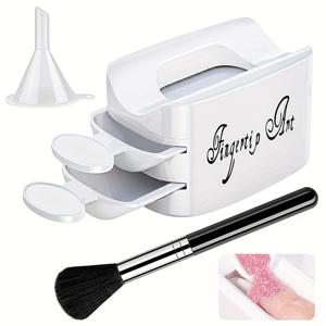 TEMU 휴대용 딥 파우더 네일 아트 키트 2개 세트 (재활용 트레이 및 네일 케어용 부드러운 먼지 브러쉬 포함 완벽한 매니큐어 세트)