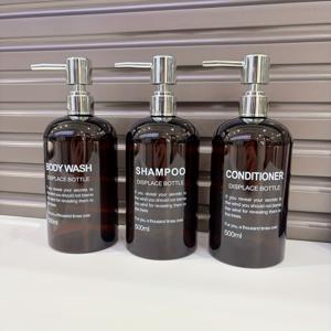 TEMU 세 개 세트 500ml/16oz 라운드 숄더 샴푸, 바디워시, 컨디셔너 리필 병, 휴대용 욕실 프레스형 로션 병, 호텔, 게스트하우스, 여행용