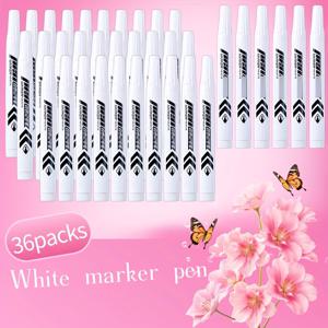 TEMU 36팩 화이트 마커 펜 - 빠른 건조, 방수, 번짐 없는 오일 베이스 잉크, 영구 화이트아웃 마커, 드로잉, 스케치, 종이, 카드보드, 플라스틱 라벨링용 - 사무실, 미술 용품에 이상적 (대량 팩)