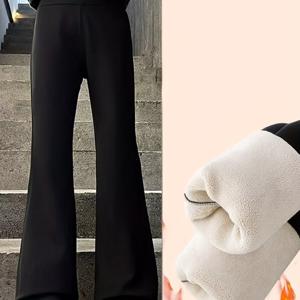 TEMU 여아용 겨울 벨바텀 팬츠 - 두꺼운 플레어 레그 슬림핏 바지, 아이스 스케이팅, 스키 및 야외 활동용, 세탁기 사용 가능한 추운 날씨 바지 (따뜻하고 신축성 있는 겨울 의류), 야외 활동에 완벽