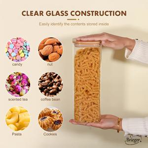 TEMU 1개/4개 대나무 뚜껑 투명 유리 보관 용기, 사각 붕규산 유리 병, 방습 밀폐 유리 병, 다용도 병, 파스타, 비스킷, 차, 커피 원두, 밀가루, 콩 등에 적합, 주방 보관|커피
