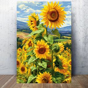 TEMU 2D 플랫, 2D 플랫, 액자 없는 해바라기밭 유화 예술 포스터 1개 - 생생한 캔버스 벽걸이 예술, 크기 30.48X45.72 Cm, 침실, 거실 및 복도에 적합, 방 장식